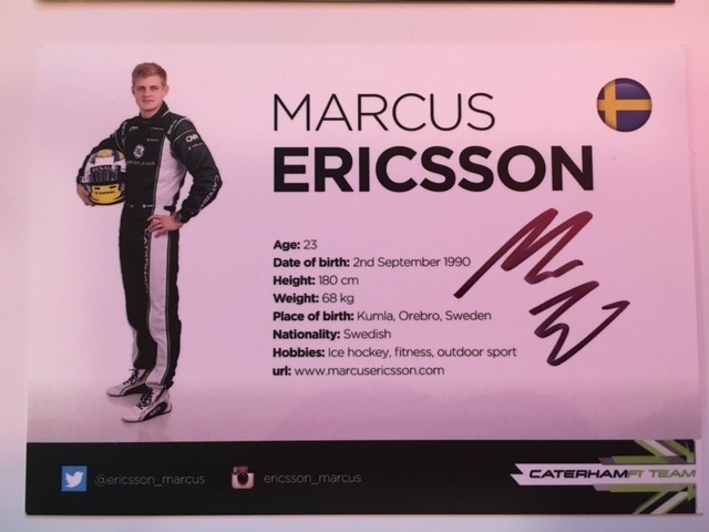 Marcus Ericsson signed Caterham F1 card